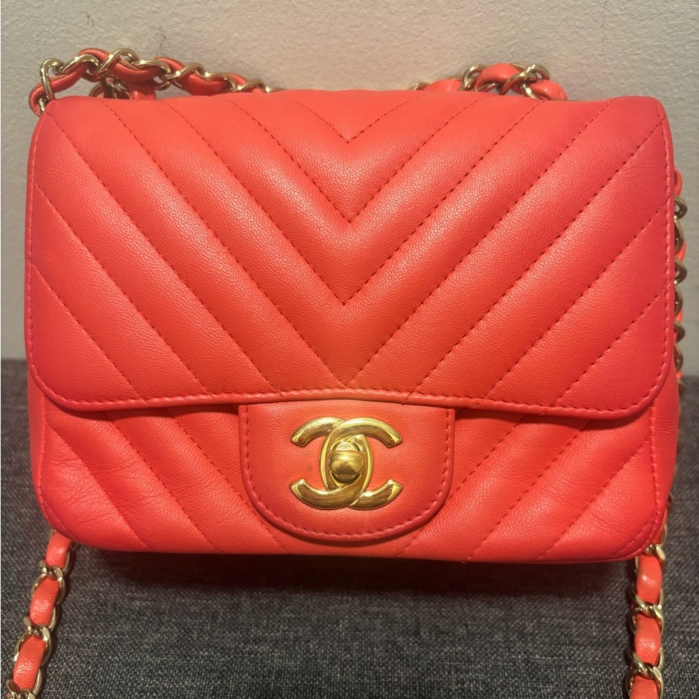 Chanel Red Chevron Mini Square Flap Bag - Picture 10 of 12